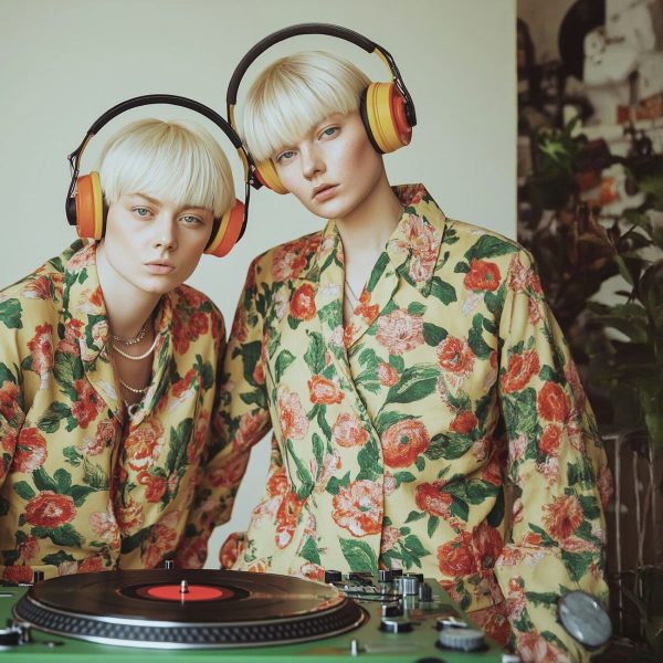 Floral Duo with Headphones